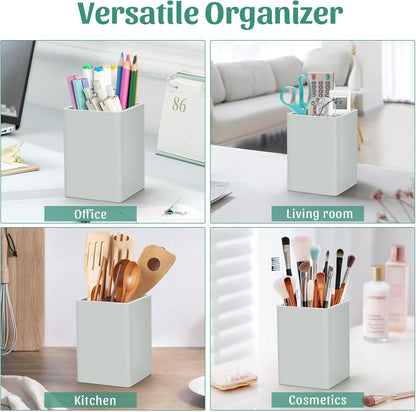 Pen Holder for Desk,Nordic Elegance Square Silicone Pencil Holder Soft Minimalist Desk Pen Cup Stand Waterproof Multifunctional Office Supplies for Home,Kids and School(Grey)