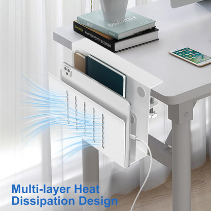 HAMOPY Desk Side Storage, Single-Layer Steel Hanging Desk Organizer with Magnetic Pen Holder, No Drilling Desk Drawer Cable Management Tray, Under Desk Laptop Holder for Office, School&Home(White)