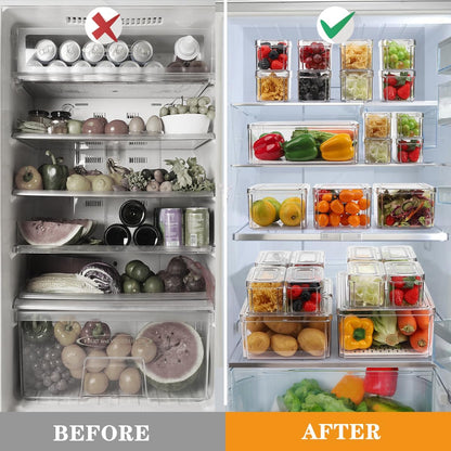 10 Pack Refrigerator Pantry Organizer Bins, Stackable Fridge Organizer Bins with Lids, Clear Plastic Food Storage Bins for Kitchen, Countertops, Cabinets, Fridge, Drinks, Fruits, Vegetable, Cereals