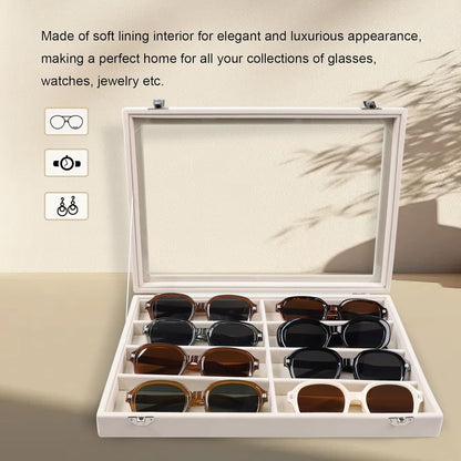 Stratalife Jewelry Organizer Bracelet Organizer Storage Box 12 Grid Stackable Jewelry Tray with Lid Velvet Jewelry Box for Drawer Necklace Bracelet Display Storage Organizer Box (Beige)