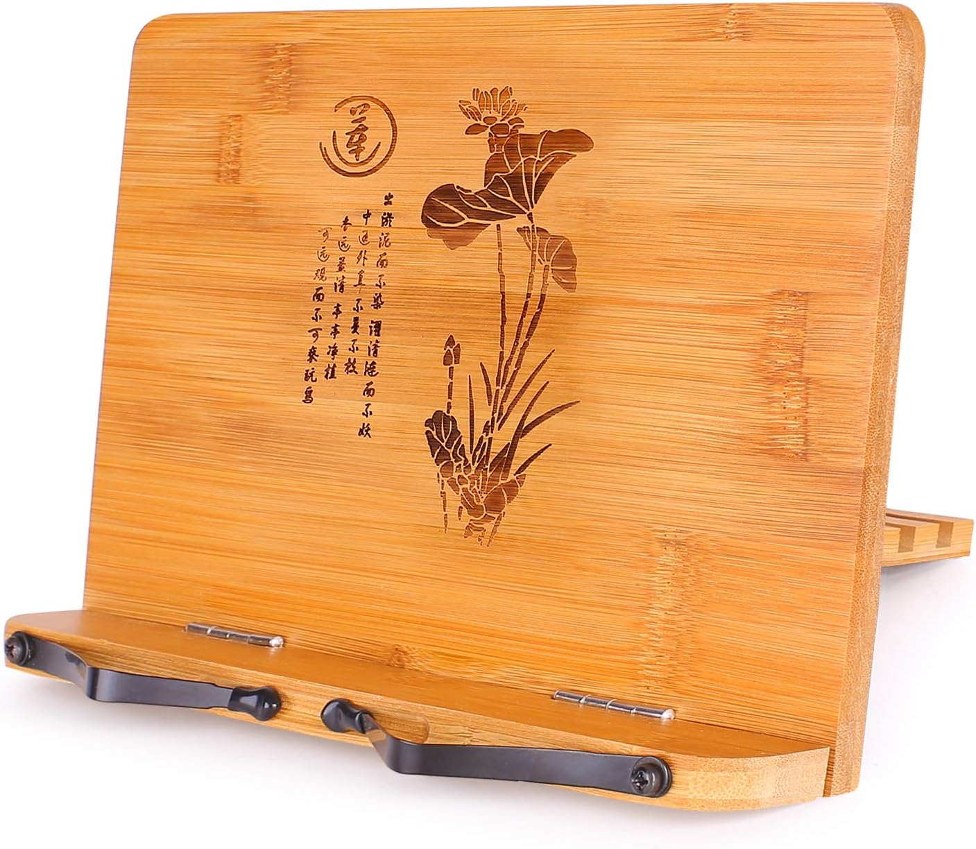 MEGREZ Bamboo Book Stand 11 x 8.0 inch, Foldable Cookbook Holder with 6 Adjustable Height, Reading Book Holder for Recipe, Music Book, Textbook, Tablet Stand, Rose