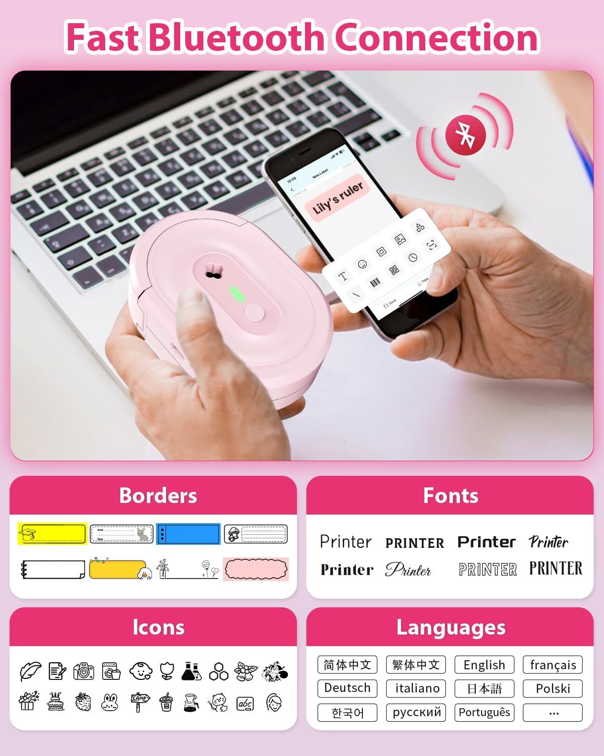Label Maker Machine with Tape, N12 Portable Bluetooth Label Printer, Wireless Mini Label Makers Thermal Sticker with Multiple Templates for Home, Kitchen, School, Office Organization, Green