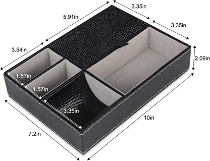Baoyun Mens Valet Tray Organizer, Mens Jewelry Box, Nightstand Organizer for Men with 5 compartments, Faux Leather Key Tray for Entryway Table, Bedside Storage for Watch, Coin, Phone Gifts for Men