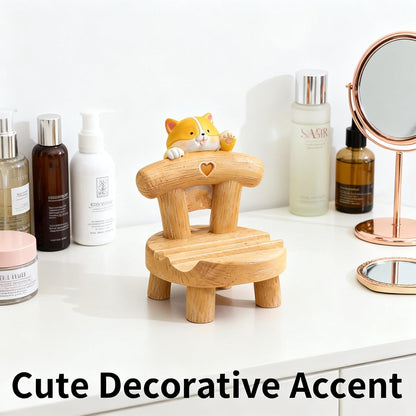 1PCS Cute Resin Phone Stand – Mini Desktop Holder for All Smartphones, Adorable Home Office Desk Decor Accessory (White cat)
