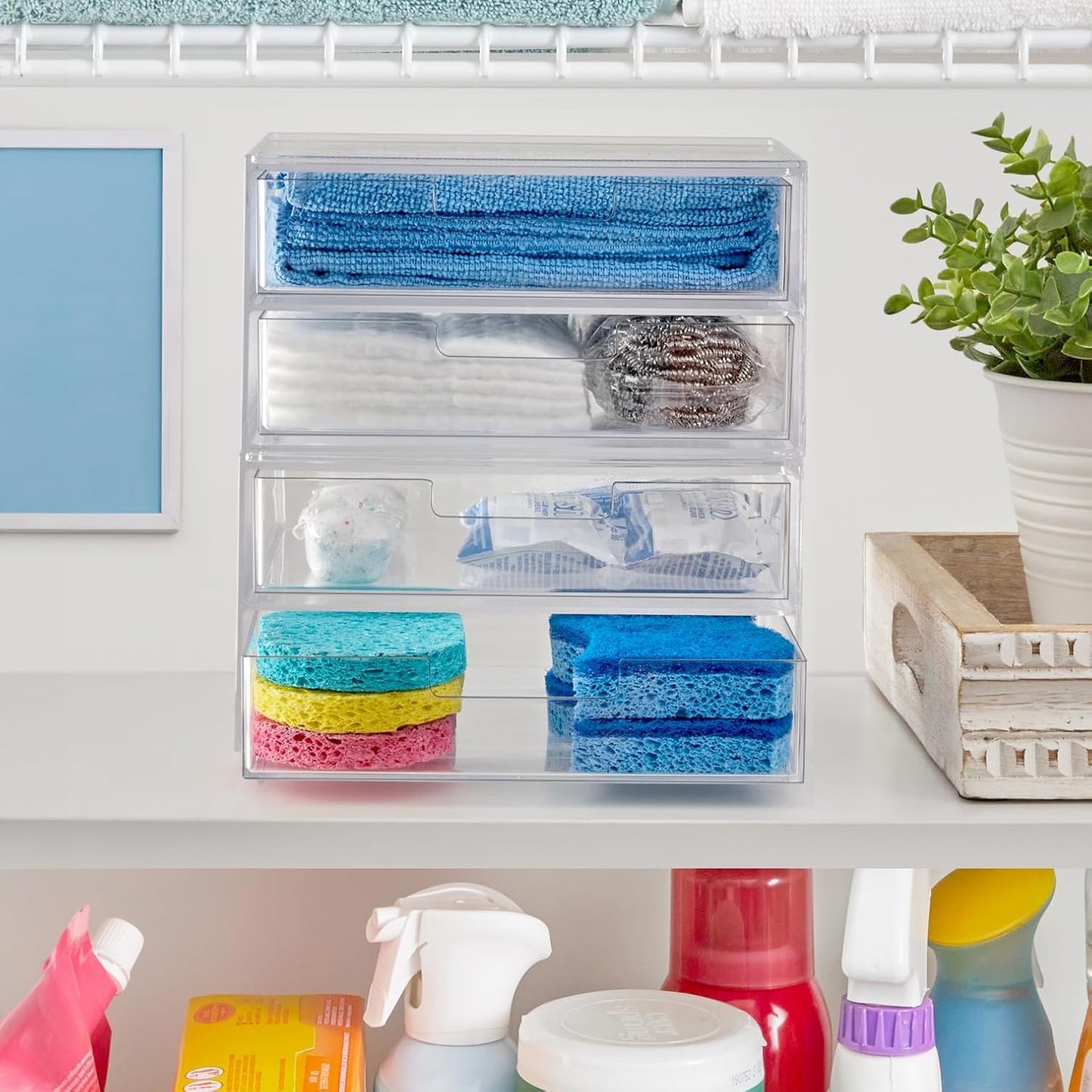 STORi Chloe Space-Saving Clear Drawer Organizer (4 Wide Drawers) Sort Office, Kitchen, Beauty Supplies, Makeup, Pens, Jewelry, Stationary, Made in USA