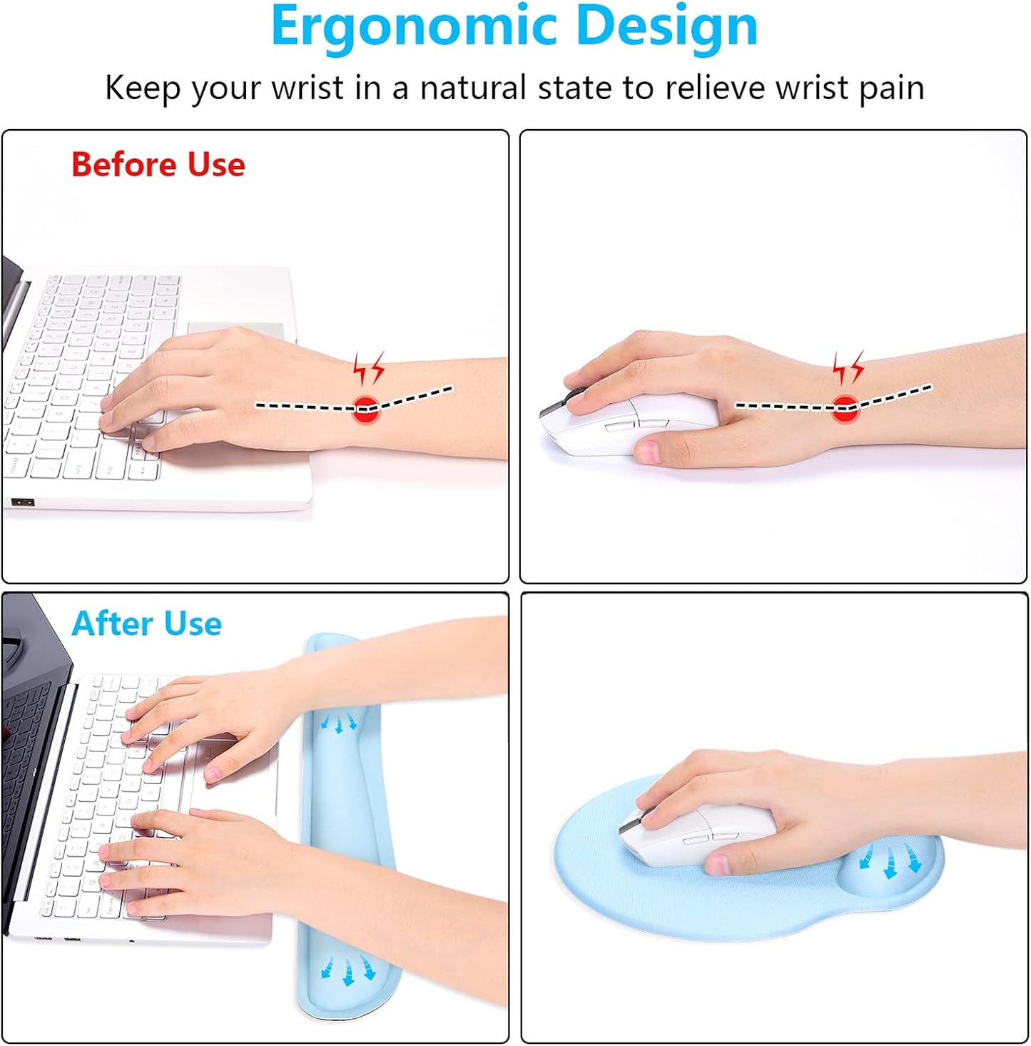 Dapesuom Keyboard Wrist Rest and Mouse Pad with Wrist Support, Cute Memory Foam Cushion for Keyboard and Mouse Set, Ergonomic Desktop Pad Rests with Non Slip Base for Easy Typing & Pain Relief, Pink