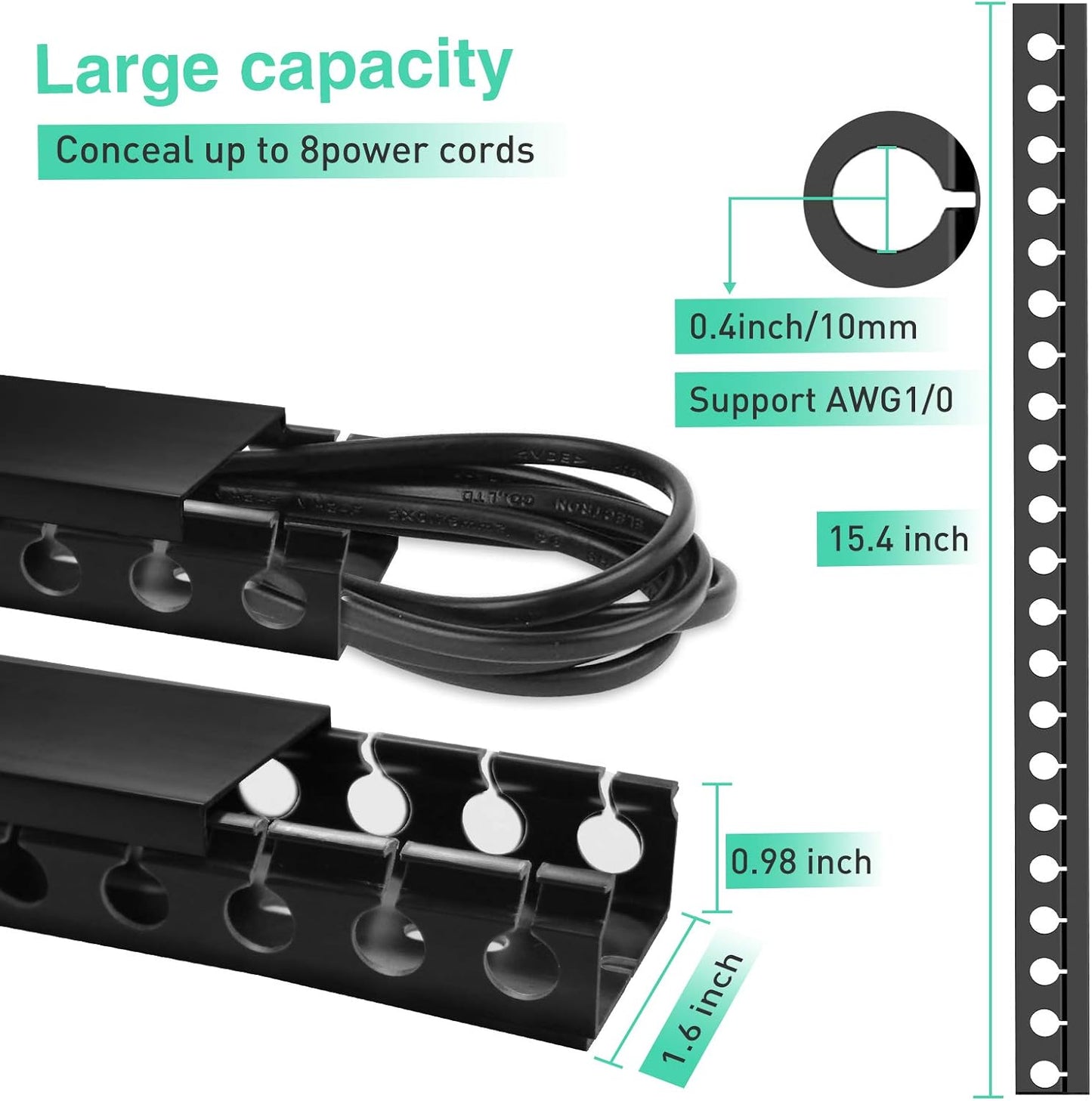 ENONCI Updated Cable Raceway Kit - 77 (5x15.4) Inch Open Slot Wire Covers for Cords, Under Desk Cable Management System to Hide Under Desk/Tv/Computer/Net/Power Cords, (Pack 5)