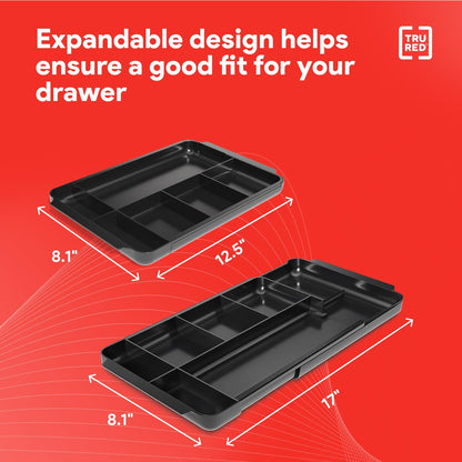 TRU RED Expandable Plastic Drawer Organizer, 7‑Compartment, Black – Adjustable Desk & Drawer Storage for Office Supplies