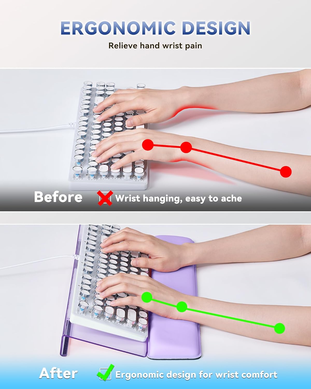Laborio Computer Keyboard Wrist Rest Stand for Desktop, Keyboard Holder for Easy Typing with Wrist Pad for Office Desk, Home, School (Pink)