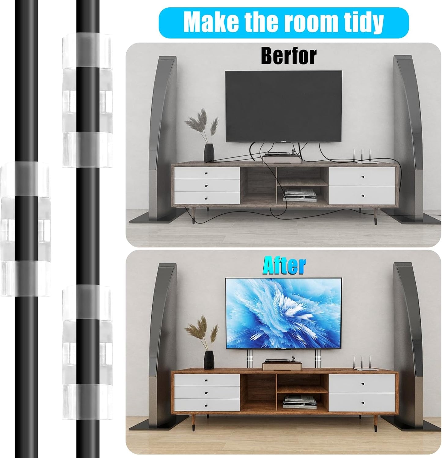 XHF 50pcs Medium Self Adhesive Cable Clips Clear,Wire Clips Cable Management Wire Organizer Cord Holder for Under Desk, Car, Wall, TV PC Ethernet Cable