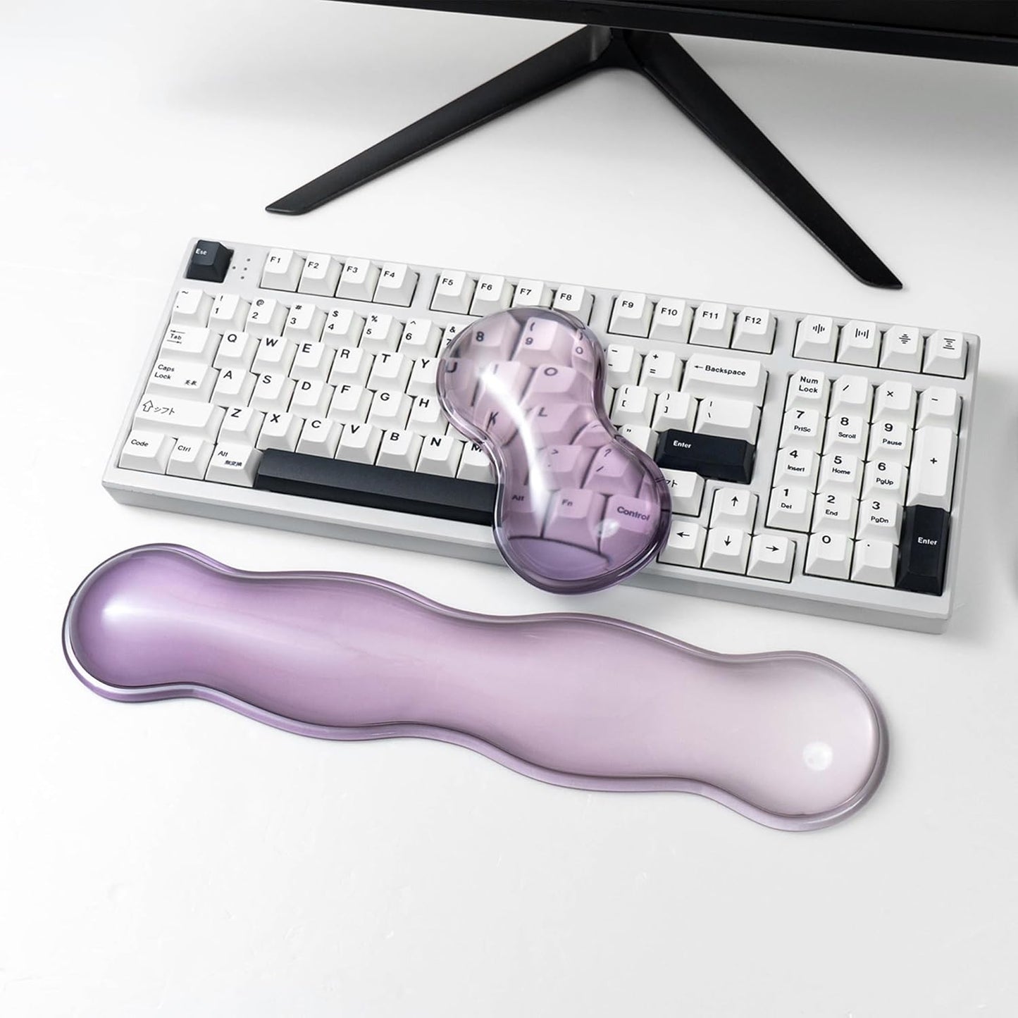 Ergonomic Gel Keyboard and Mouse Wrist Rest Set – Clear Wrist Rest for Computer Keyboard 60%/68%/75%, Comfort & Support for Typing and Gaming (Grey Purple)