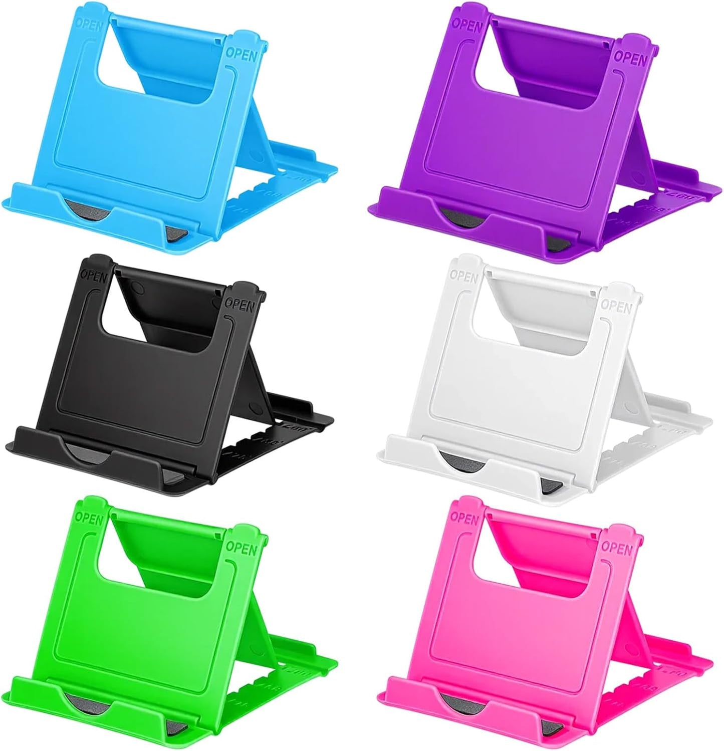 SynHHergyx Cell Phone Stand for Desk, 6 Pcs Colorful Foldable Phone Stand Portable Universal Adjustable Cellphone Holder Compatible for Most Mobile Phones Tablet