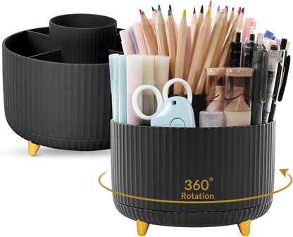 SKYDUE 360 Rotating Purple Pen & Art Supply Organizer - 5 Slot Desk Organizer for Office, School, Home