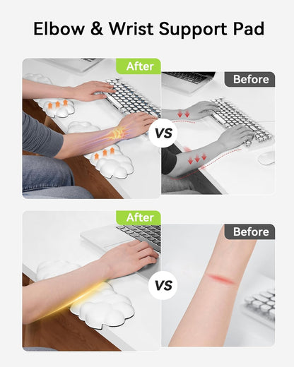 Laborio Elbow Pad for Desk, L-Shaped Desk Edge Arm Rest Cloud Wrist Rest, Non-Slip Memory Foam Wrist Pads, 2-Pack White Wrist Support for Keyboard, Mouse, Laptop
