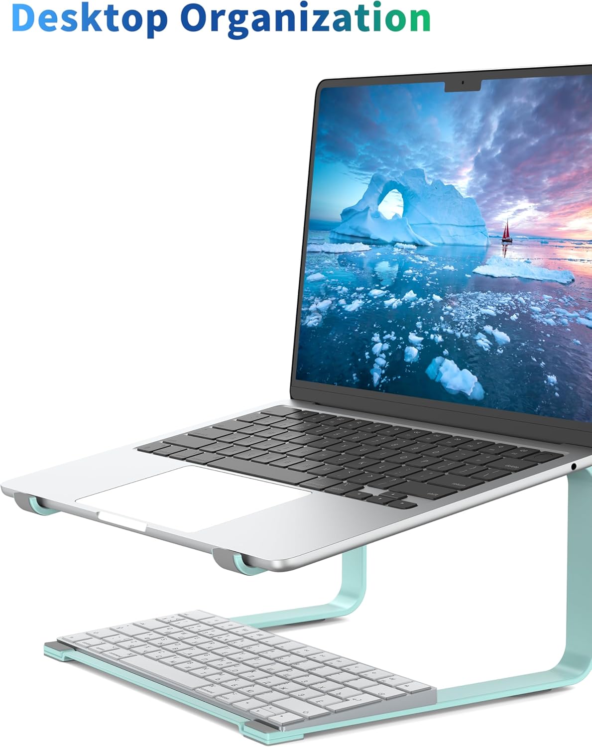 SOUNDANCE Laptop Stand for Desk, Ergonomic Metal Computer Riser for 12-17.3 Inch Laptops, Heavy Duty Stable Desktop Holder, Improves Eye Level & Workspace Organization, Silver