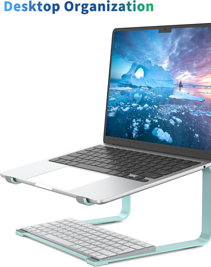 SOUNDANCE Laptop Stand for Desk, Ergonomic Metal Computer Riser for 12-17.3 Inch Laptops, Heavy Duty Stable Desktop Holder, Improves Eye Level & Workspace Organization, Silver