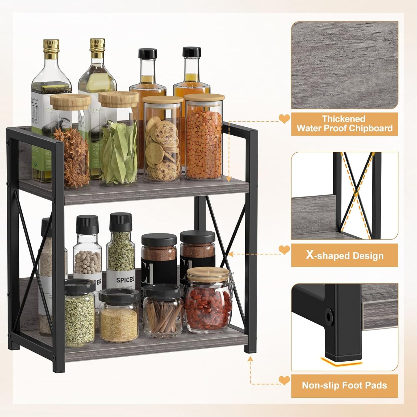 Giikin Countertop Shelf Organizer, 2 Tier Kitchen Spice Rack Organizer for Countertop, Wood Coffee Counter Shelf Organizer for Home (Bamboo, S)
