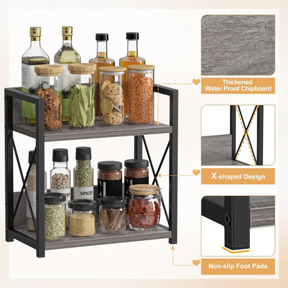 Giikin Countertop Shelf Organizer, 2 Tier Kitchen Spice Rack Organizer for Countertop, Wood Coffee Counter Shelf Organizer for Home (Bamboo, S)