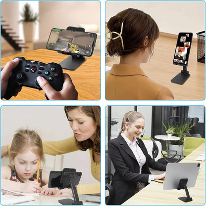 Cell Phone Stand, Folding Desktop Phone Stand, Angle Height Adjustable Mobile Phone Holder for Desk, Office, Tablet Stand Compatible with All Phones 4-10 Inches Cell Phone/Tablet (Black)