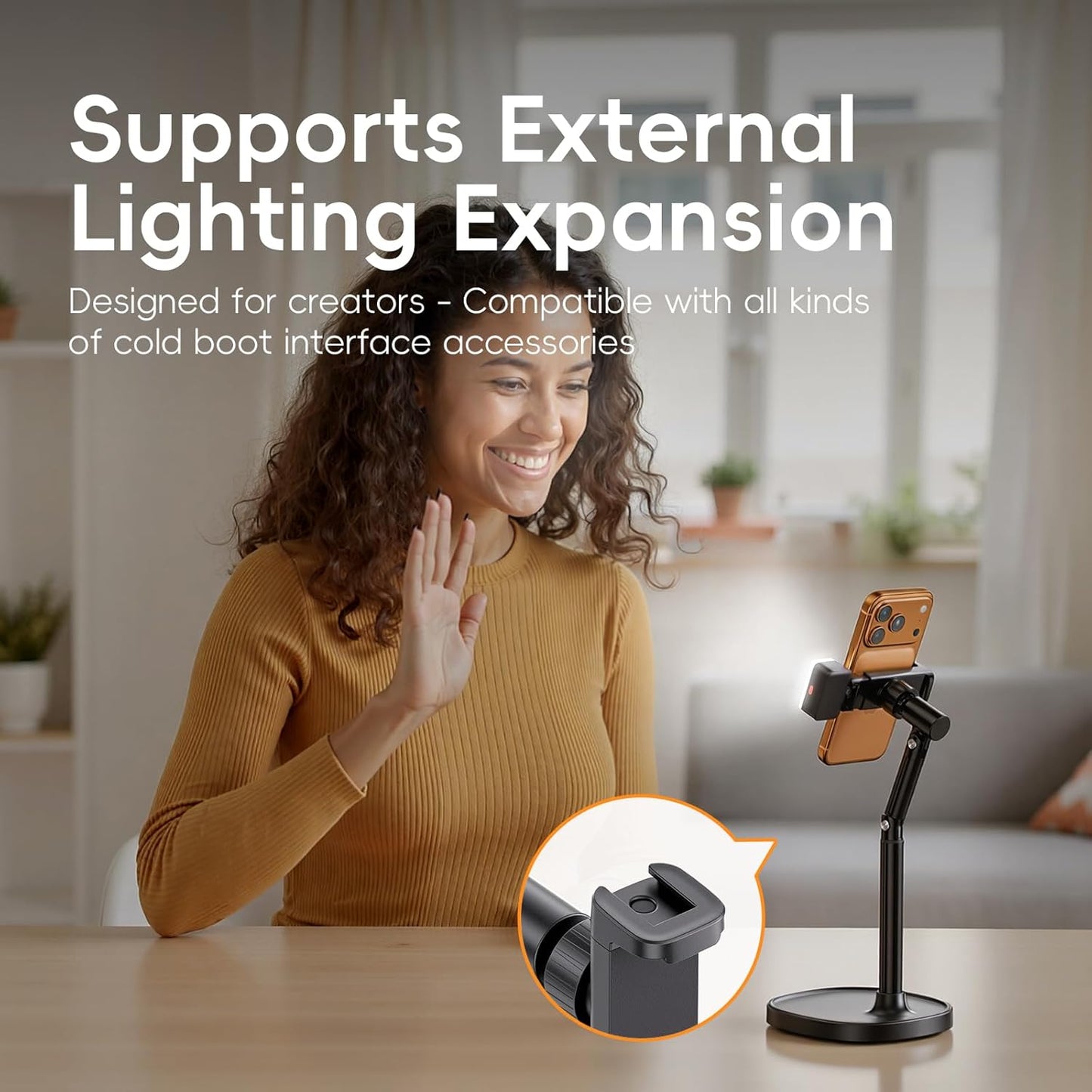 Adjustable Phone Stand for Desk, 360° Rotating Foldable Mobile Phone Holder, Sturdy Office Desk Accessories for All iPhone & Samsung Galaxy Models