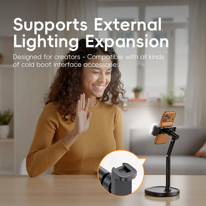 Adjustable Phone Stand for Desk, 360° Rotating Foldable Mobile Phone Holder, Sturdy Office Desk Accessories for All iPhone & Samsung Galaxy Models