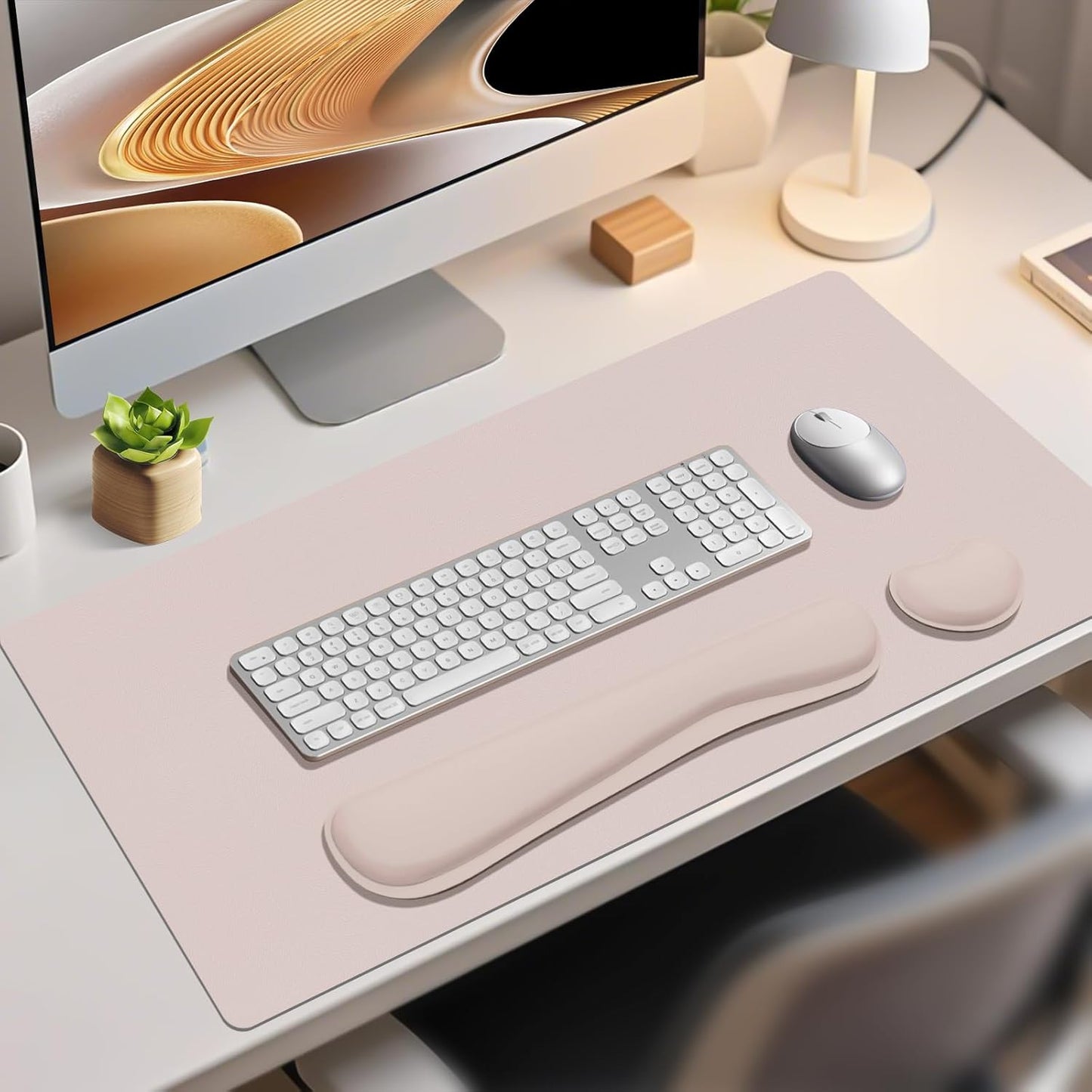 Wrist Rest for Computer Keyboard and Mouse, Ergonomic Design Wrist Support Pad for Keyboard, Soft Memory Foam Desk Pads Support Hand and Arm Easy Typing Pain Relief, 2 Piece Pad, Cream Pink