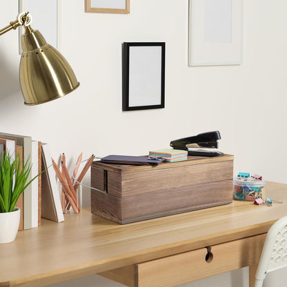 Bivvclaz Large Cable Management Box, Wooden Cord Organizer Box for Desk, Floor, Office to Hide Extension Cords Power Stripes Surge Protectors Chargers Wires, Black