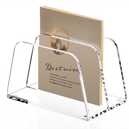YUXUN Acrylic Mail Organizer for Desk, 2 Compartment Letter & Document Holder with Non-Slip Base, Small File Holders for Bills, Envelopes, Letters,Mails, Papers, Clear Office Supplies for School Home
