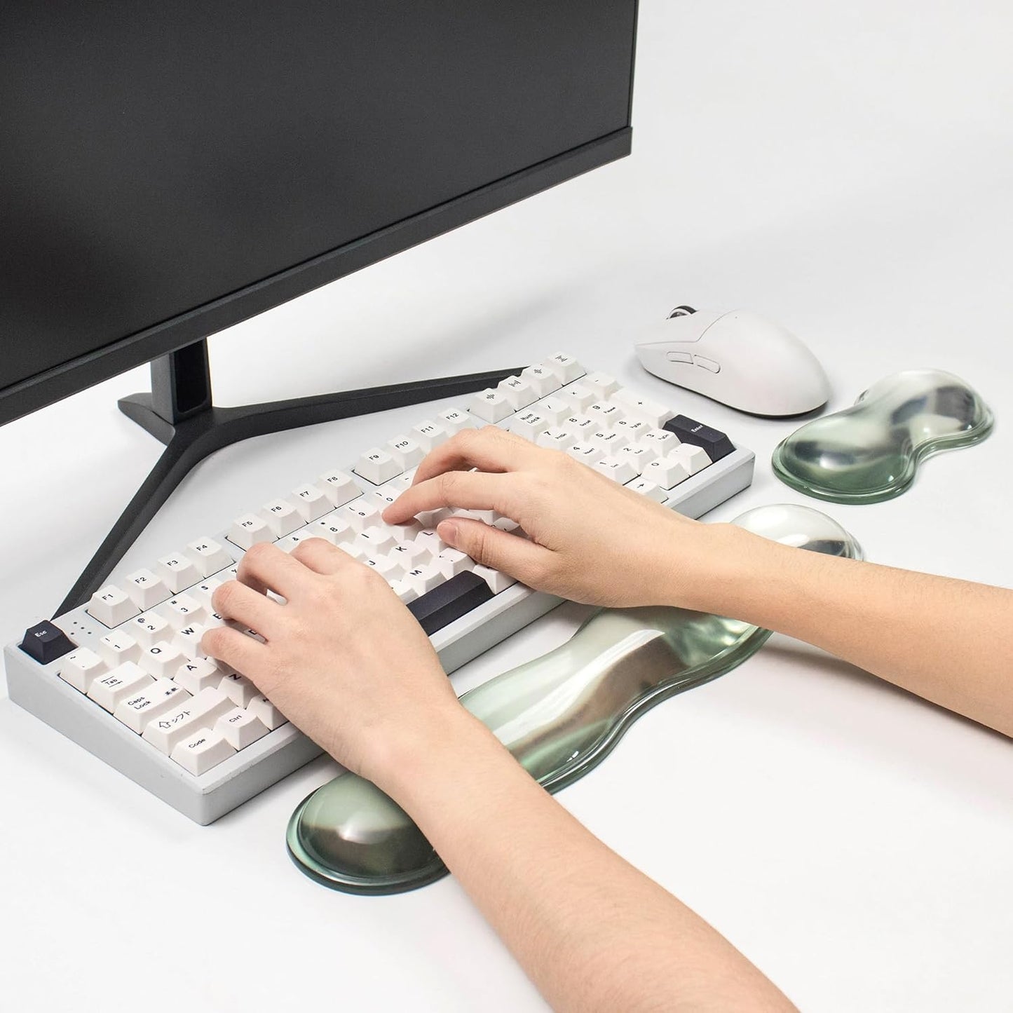 Ergonomic Gel Keyboard and Mouse Wrist Rest Set – Clear Wrist Rest for Computer Keyboard 60%/68%/75%, Comfort & Support for Typing and Gaming (Grey Purple)