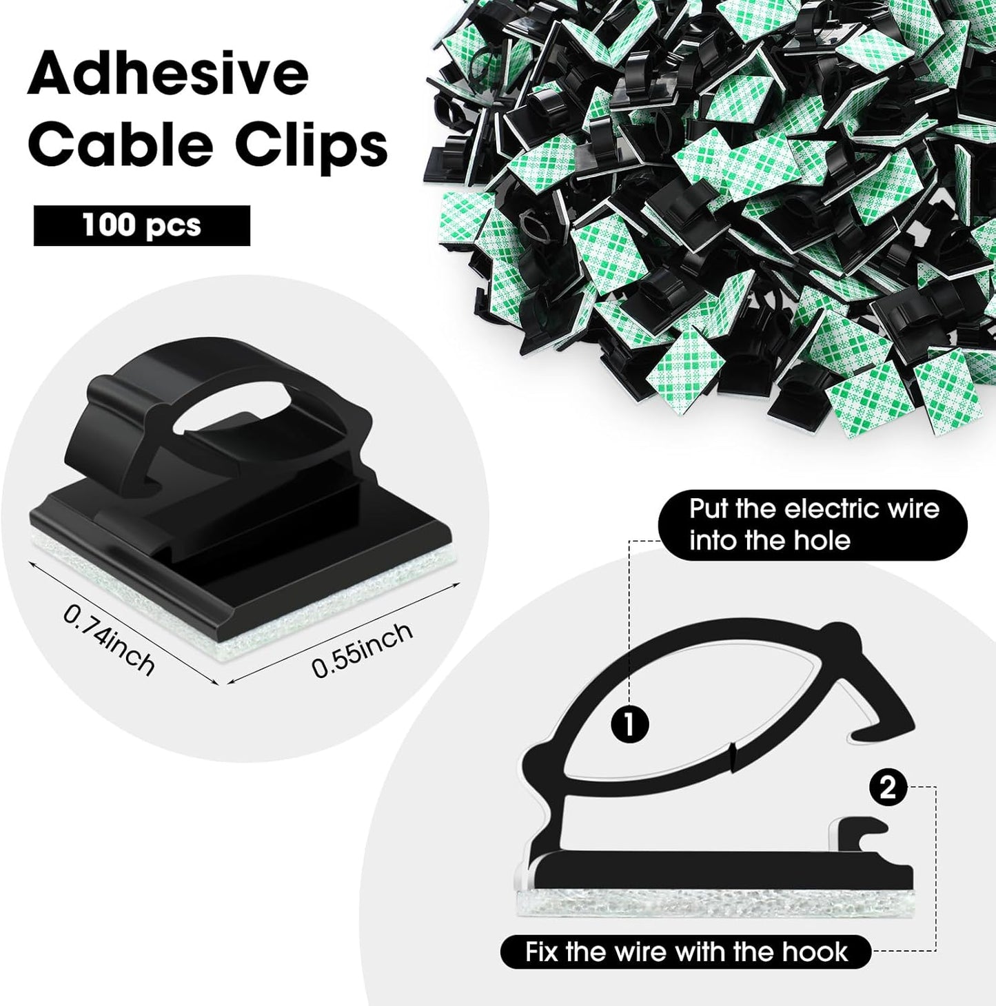 Eboot 100 Pieces Adhesive Cable Wire Clips Strong Cord Clips Wire Holders Cable Cord Management Straps Clamps Tie Holder for the Wall, Under Desk, Car, Office and Home