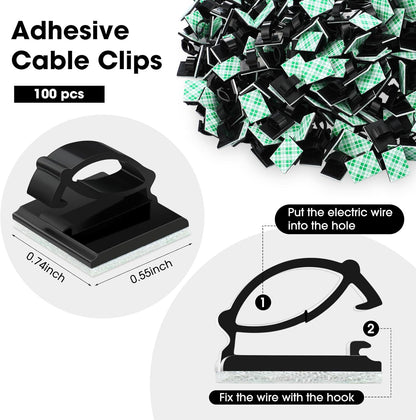Eboot 100 Pieces Adhesive Cable Wire Clips Strong Cord Clips Wire Holders Cable Cord Management Straps Clamps Tie Holder for the Wall, Under Desk, Car, Office and Home