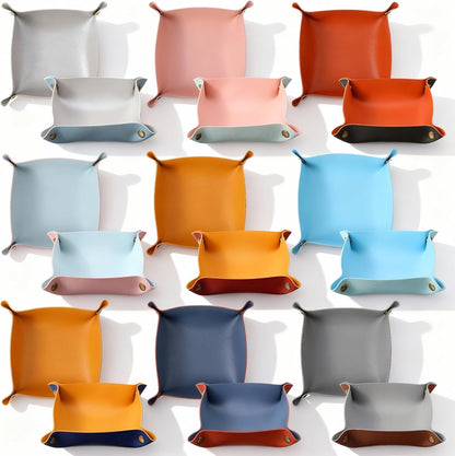 18 Pcs Leather Valet Trays, Two on Each Side Leather Tray Organizer with Snap Buttons, Foldable Key Tray for Entryway, Desk, Travel - 9 Colors (2 Each)