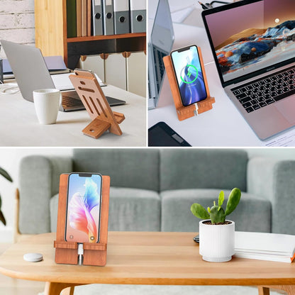 Pezin & Hulin Cell Phone Tablet Stand, Bamboo Wooden Smart Phone Desktop Charging Dock Holder Compatible with Pad, 8 Plus X XS Max XR, All Android Cellphone, Tablet - 1 Pack