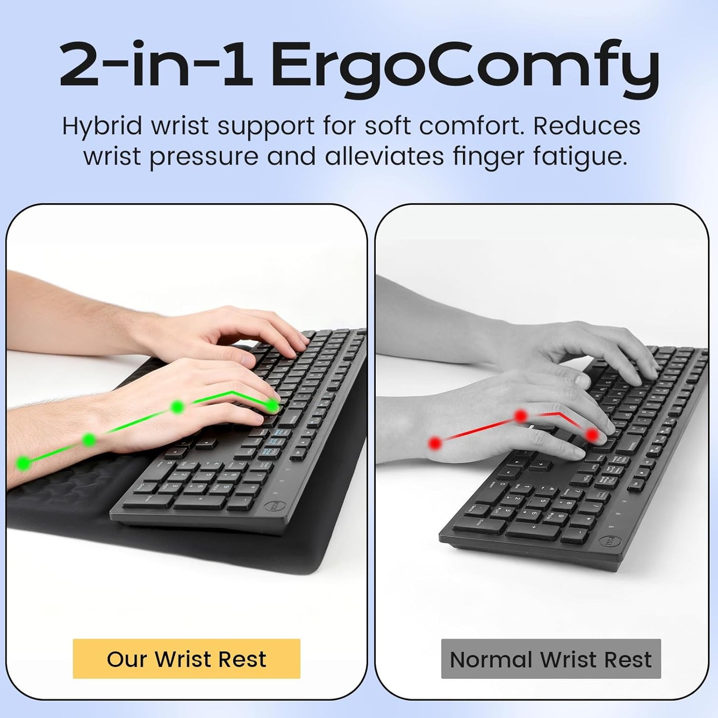 Keyboard Wrist Rest with Ergonomic Height - Computer Keyboard Stand & Soft Cushioned Pad for Wrist Pain Relief - Non-Slip Typing Support for Office, Gaming & Home (Black)