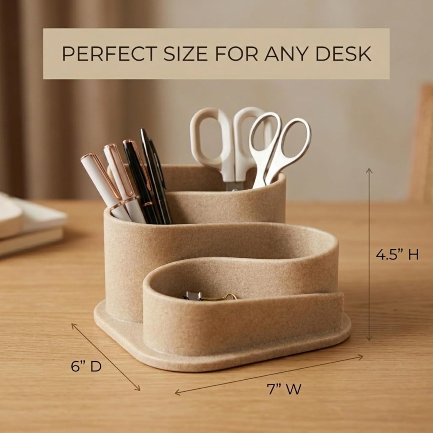 OAKOA Aesthetic Desk Organizer - Aesthetic Office Desk Accessories - Boho Pen Holder - Neutral Beige Desk Accessories - Home Office Essentials for Women - Cute Pencil Holder