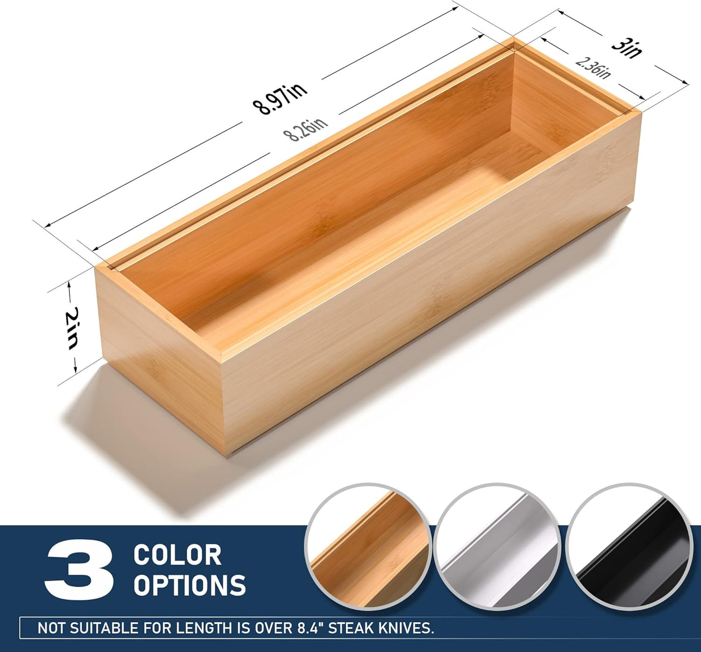 VeyFey Bamboo Drawer Organizer, Stackable Utensil Organizer for Kitchen, Bamboo Storage Box Wood Silverware Tray for Drawer 15" x 6" x 2" Set of 2