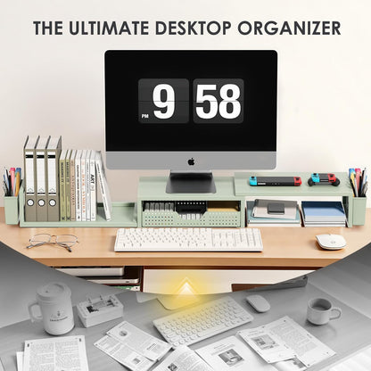 OPNICE Clear Acrylic Desk Organizers and Accessories, Dual Monitor Stand Riser with Drawer, Desk Shelf Computer Racks for Office Workspace Organizers, Desktop Organization (Transparent)