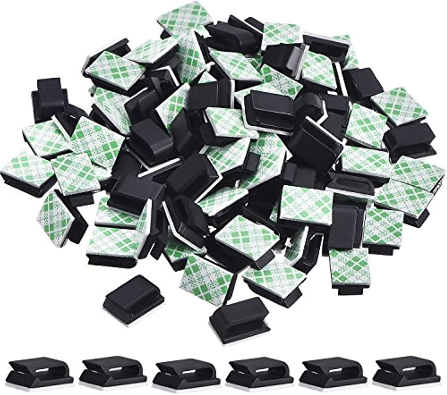 Hicarer 100 Pcs Adhesive Cable Clips Wire Clips Management Wire Cable Holder Clamps Tie Cord Holder for Car Outdoor Wall String Lights Desk Home Office(Small, White)