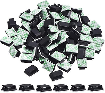 Hicarer 100 Pcs Adhesive Cable Clips Wire Clips Management Wire Cable Holder Clamps Tie Cord Holder for Car Outdoor Wall String Lights Desk Home Office(Small, White)