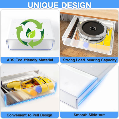 Self-adhesive Under Desk Drawer Organizer, 2 Pack Table Hidden Slide Out Large Storage Mounted Desktop Pencil Holder Tray Drawers for Office Home School Stationery Kitchen (Large, White)
