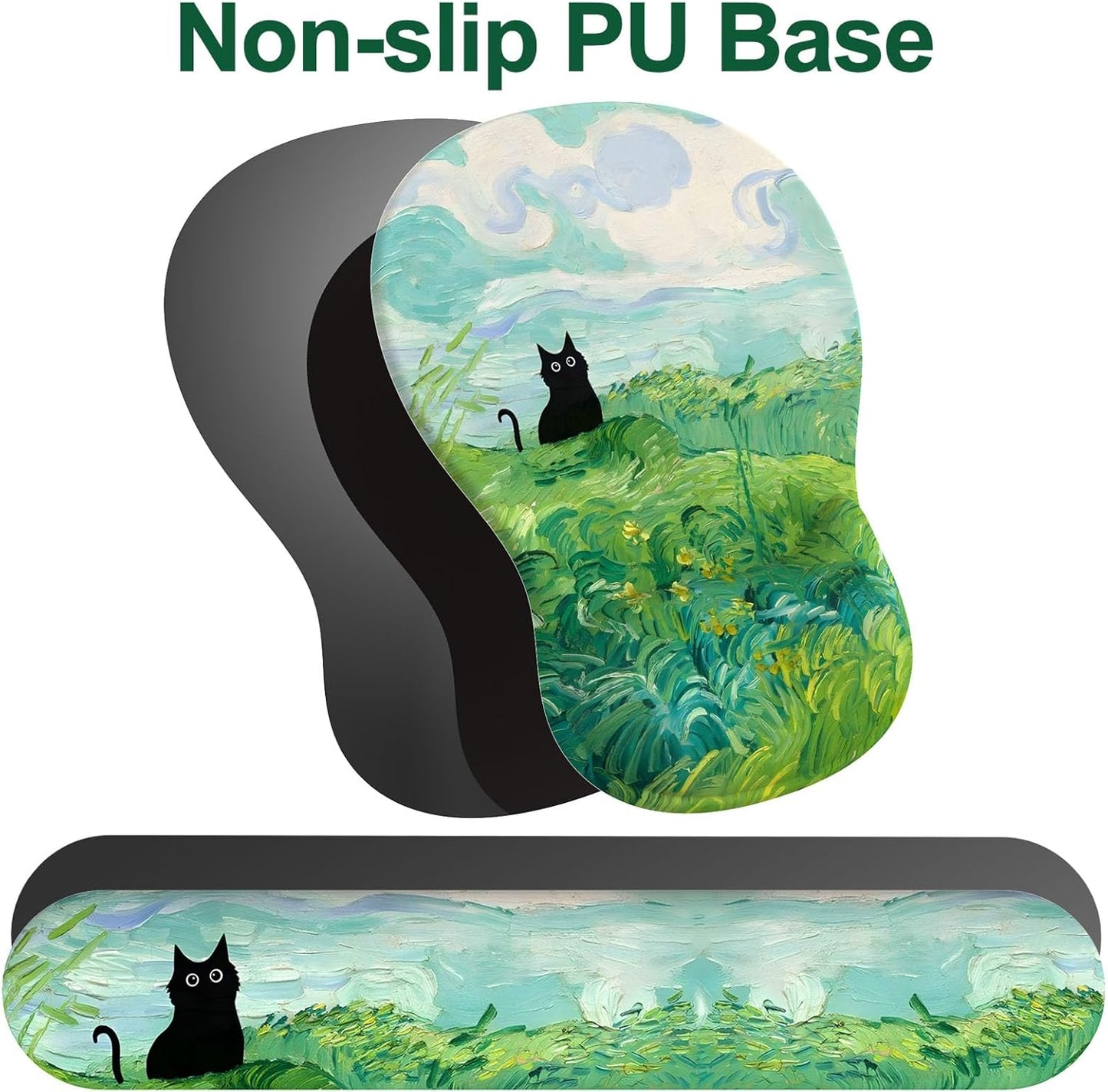 Ergonomic Mouse Pad with Wrist Rest and Keyboard Wrist Rest, Black Mousepad and Wrist Rest for Computer Keyboard, Pain Relief, Non-Slip PU Base, Gel Mouse Pad with Wrist Support for Gaming, Office