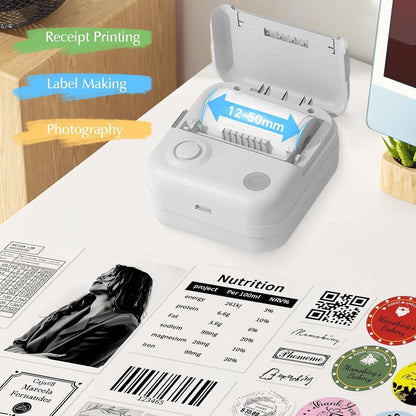 Wireless Portable Thermal Label Printer, Bluetooth Label Maker Machine with 2 Lable Rolls, Sticker Maker Supports 12-50mm Lables, Pro-App with Multi Templates and Icons, High-Definition Clarit