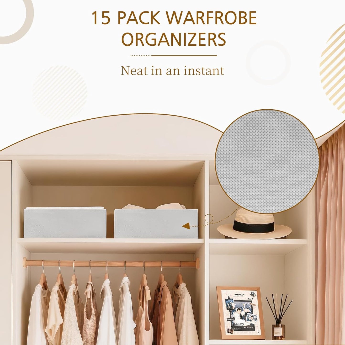 Criusia 15 Pack Drawer Organizer for Clothes, Foldable Dresser Dividers with 3 Sizes, Fabric Storage Bins – Beige