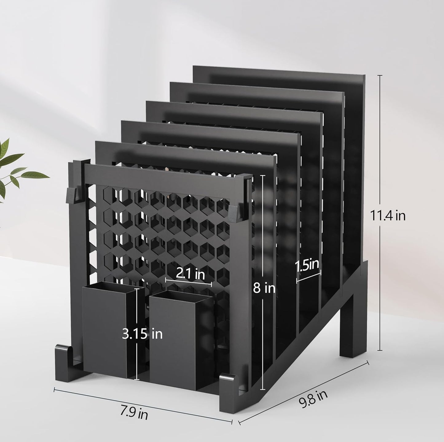 File Organizer for Desk with Storage Box & Hook, Inclined Desk File Organizer with 5-Section Vertical File Holder Suitable for Home Office Document Organization (Black)