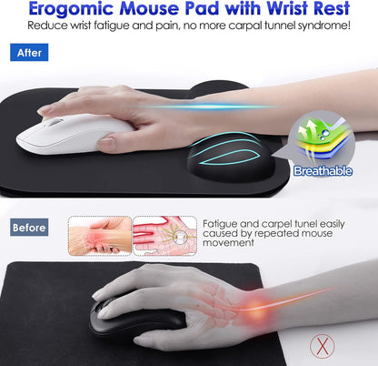 Gimars Elongate Smooth Lycra Fabric Ergonomic Mouse Pad Wrist Support, Gel Memory Foam Cushion Set Keyboard Wrist Rest Support, Pain Relieve for Computer, Laptop, Office, School, Home, Gaming, Black