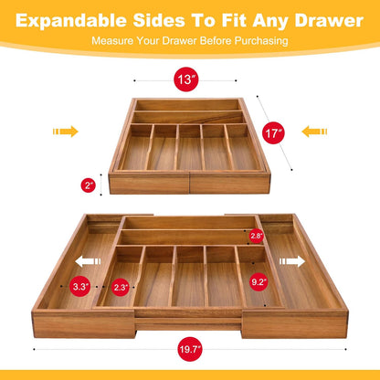 Expandable Bamboo Kitchen Drawer Organizer for Cutlery and Utensils, Adjustable Bamboo Wood Cutlery Tray in Drawer for Flatware and Silverware in Kitchen, (Natural)