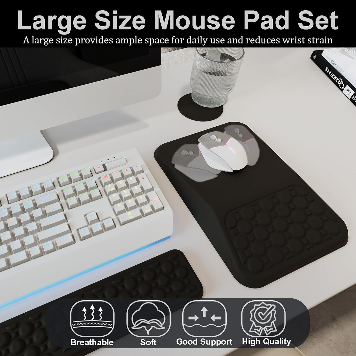 Ospelelf Mouse Pad with Wrist Rest and Keyboard Wrist Rest, Ergonomic Wrist Rest for Computer, Office, Gaming, Pink