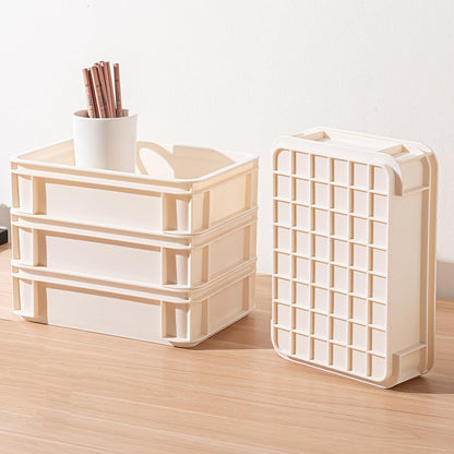 Stackable Organizer Boxes - Create Your Perfect Modular Desktop Storage System Office Desk Organizer Set15.8''*11''*3.26'' (Beige, 6Large)