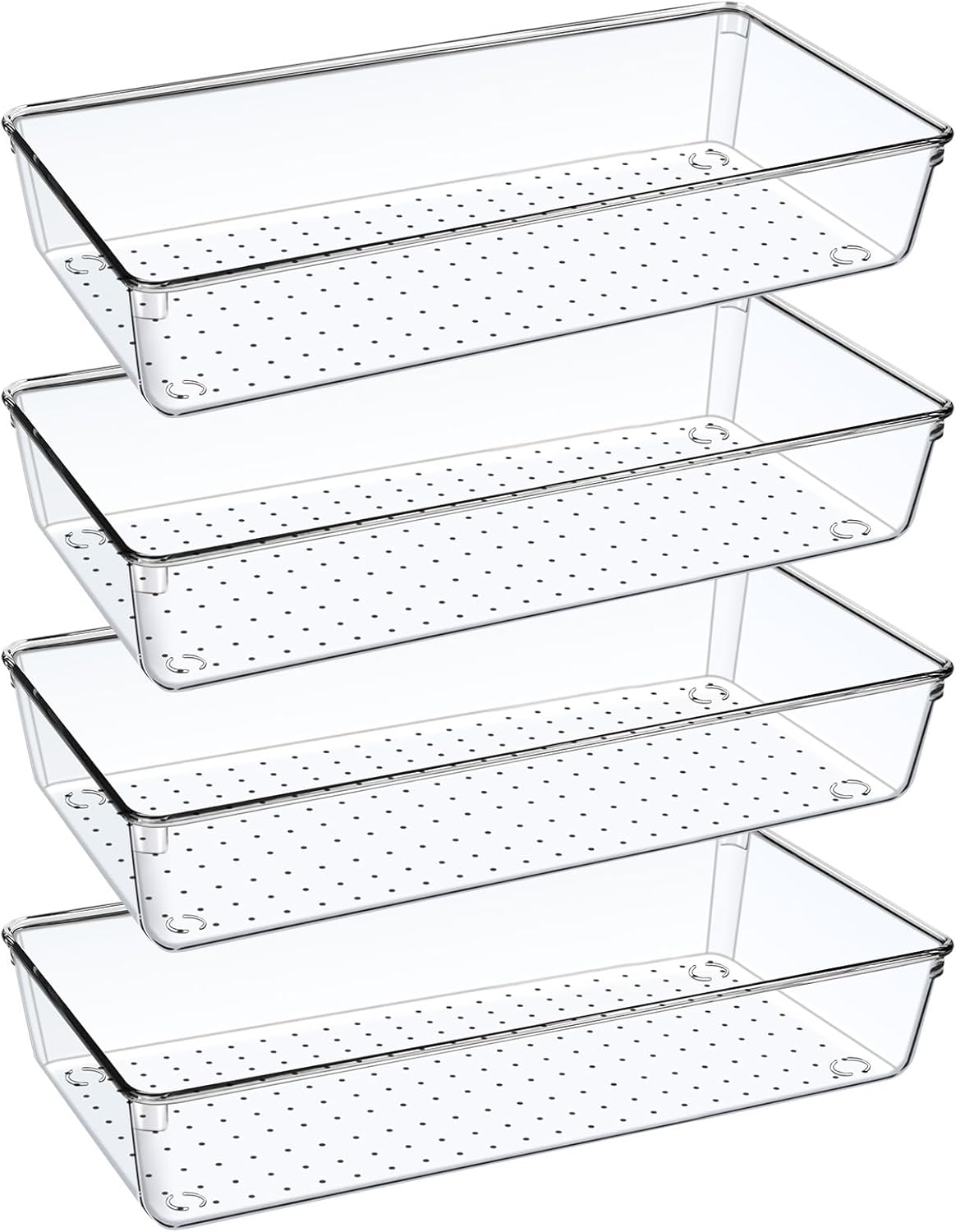 6 Pack Drawer Organizers, Plastic Clear Acrylic Non Slip Non Cracking kitchen drawer organizer Stackable Bathroom Drawer Organizer Trays, Storage Bins for Makeup, Bathroom, Kitchen Office