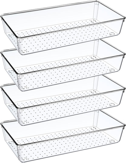 6 Pack Drawer Organizers, Plastic Clear Acrylic Non Slip Non Cracking kitchen drawer organizer Stackable Bathroom Drawer Organizer Trays, Storage Bins for Makeup, Bathroom, Kitchen Office